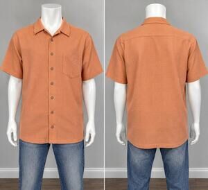 Batik Bay Button Up Shirt Men's XL Orange Short Sleeve Casual Hawaiian Tropical